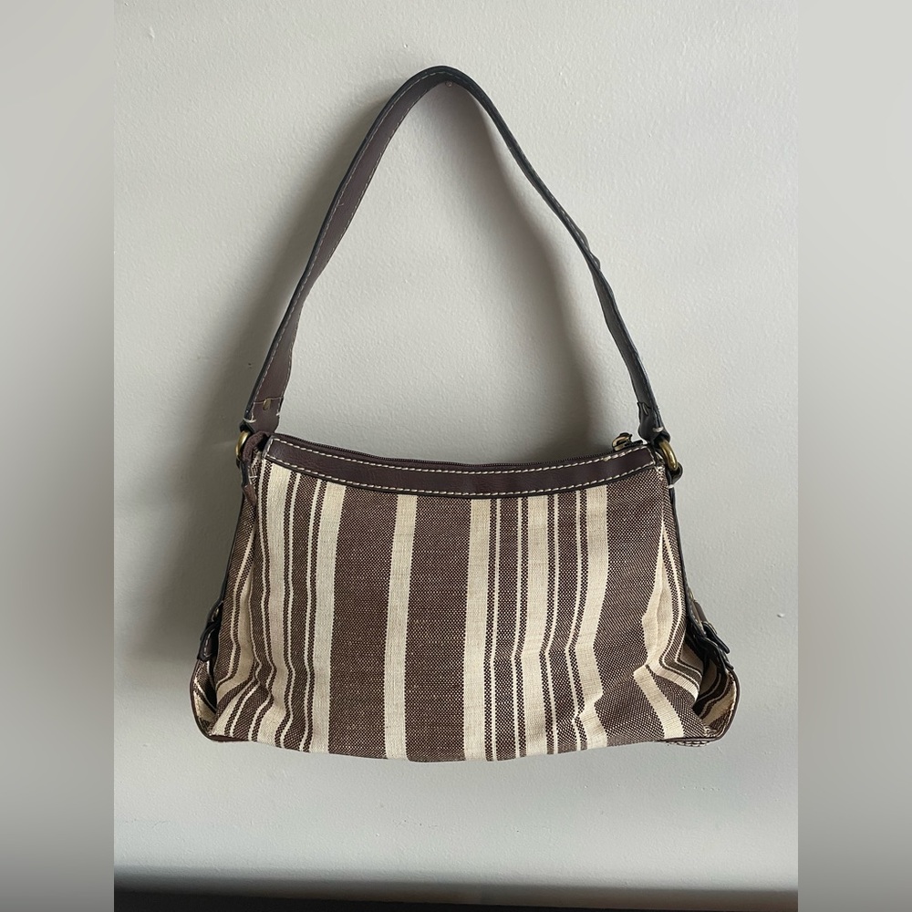 Fossil Striped Knit Shoulder Bag Purse Boho Hipster. - Picture 3 of 7